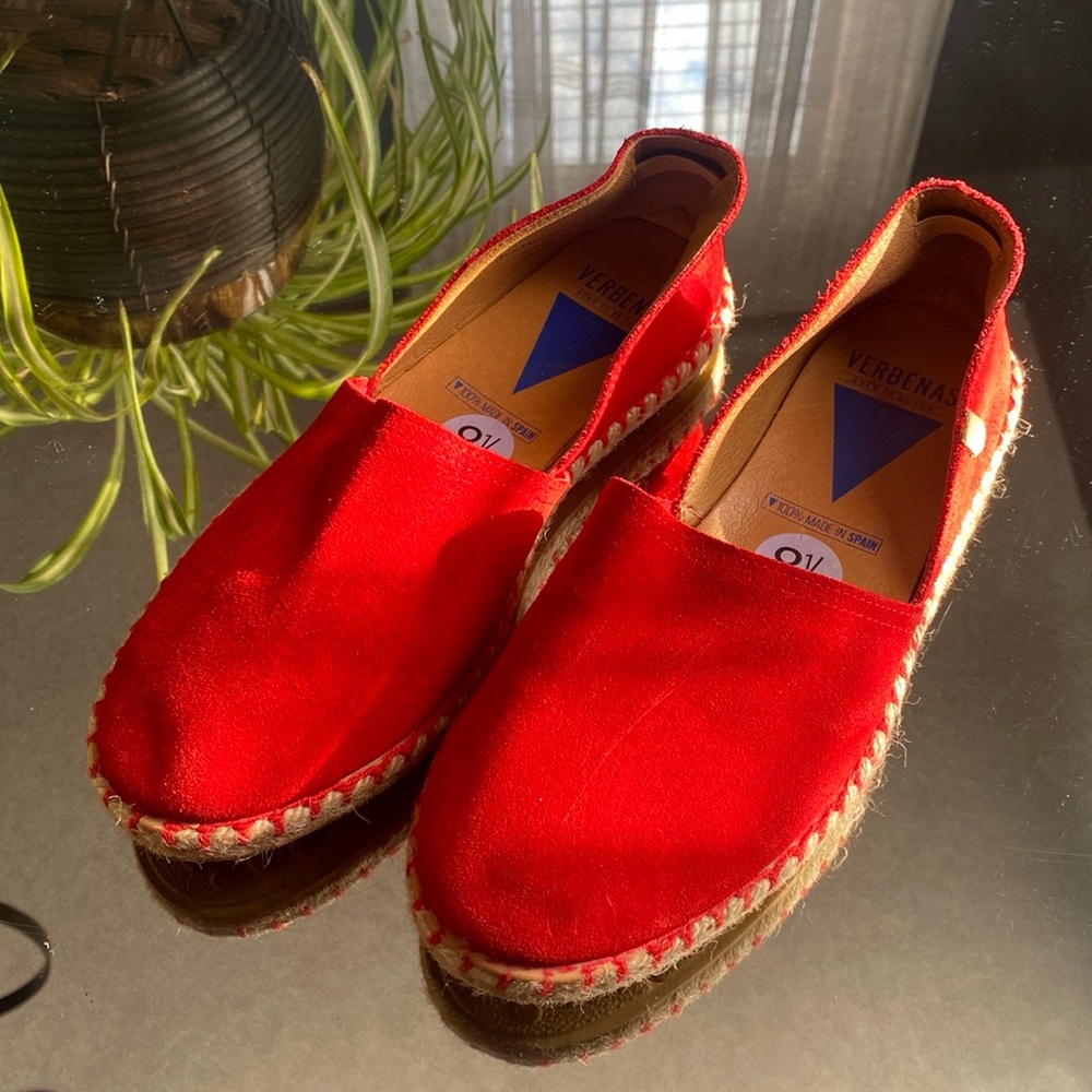 Verbenas Carmen Espadrilles Fire Red Suede Leather Women's Sz US 8.5